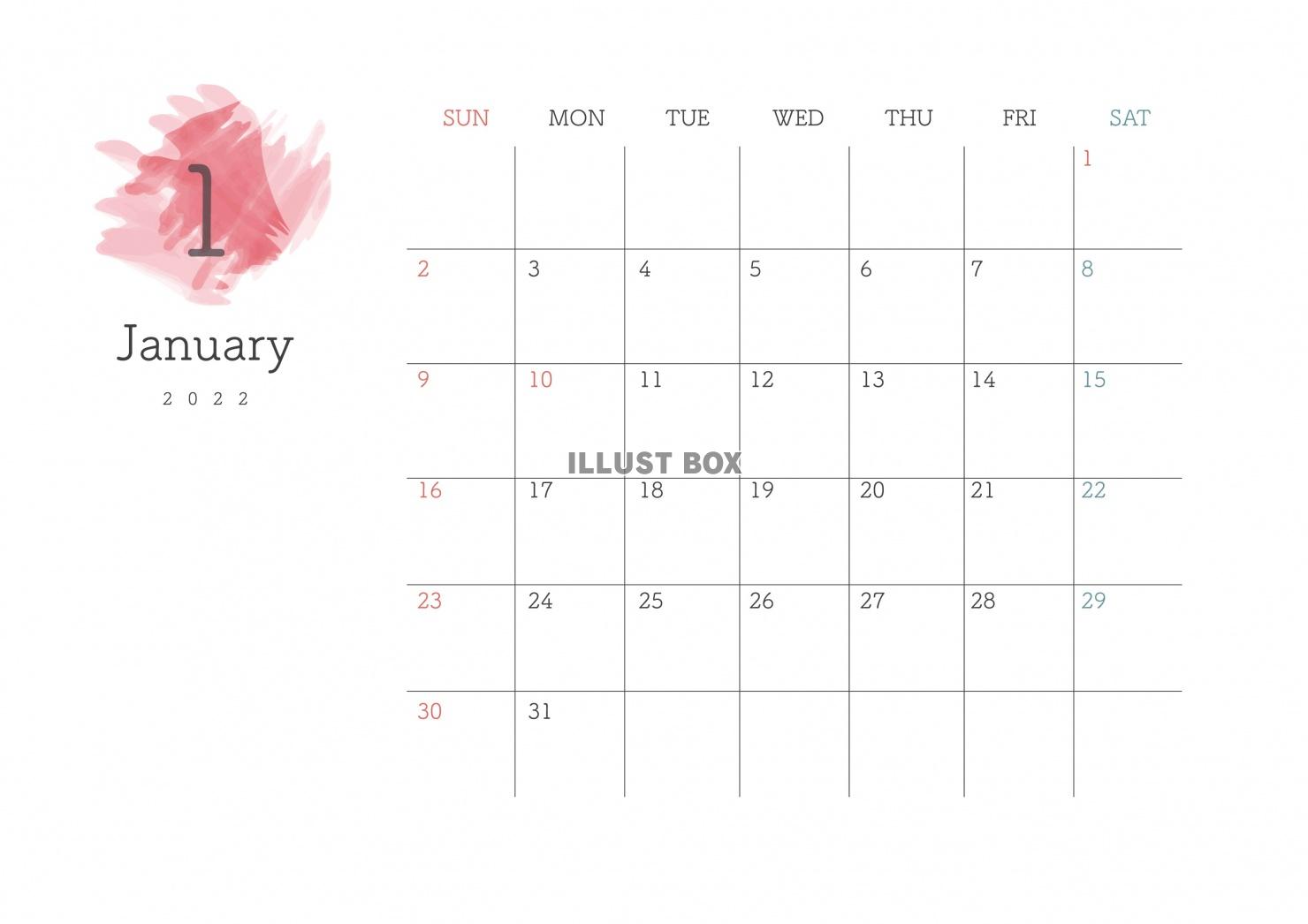 2022年1月━予定が書き込めるおしゃれなカレンダー