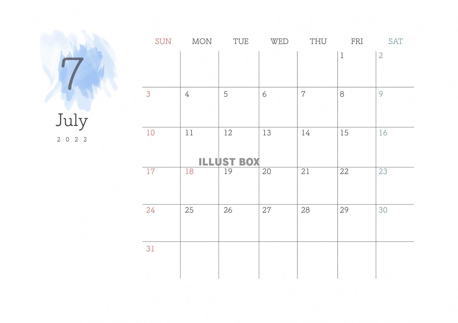 2022年7月━予定が書き込めるおしゃれなカレンダー