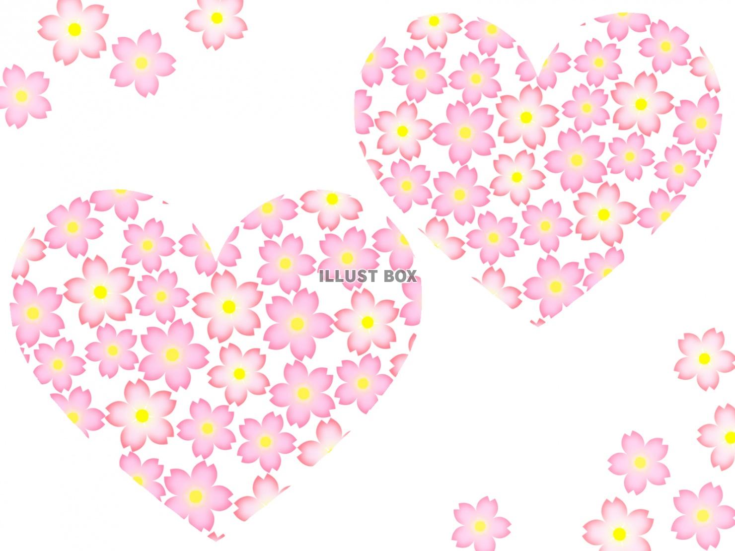 無料イラスト 桜の花柄とハートの壁紙シンプル背景素材イラスト