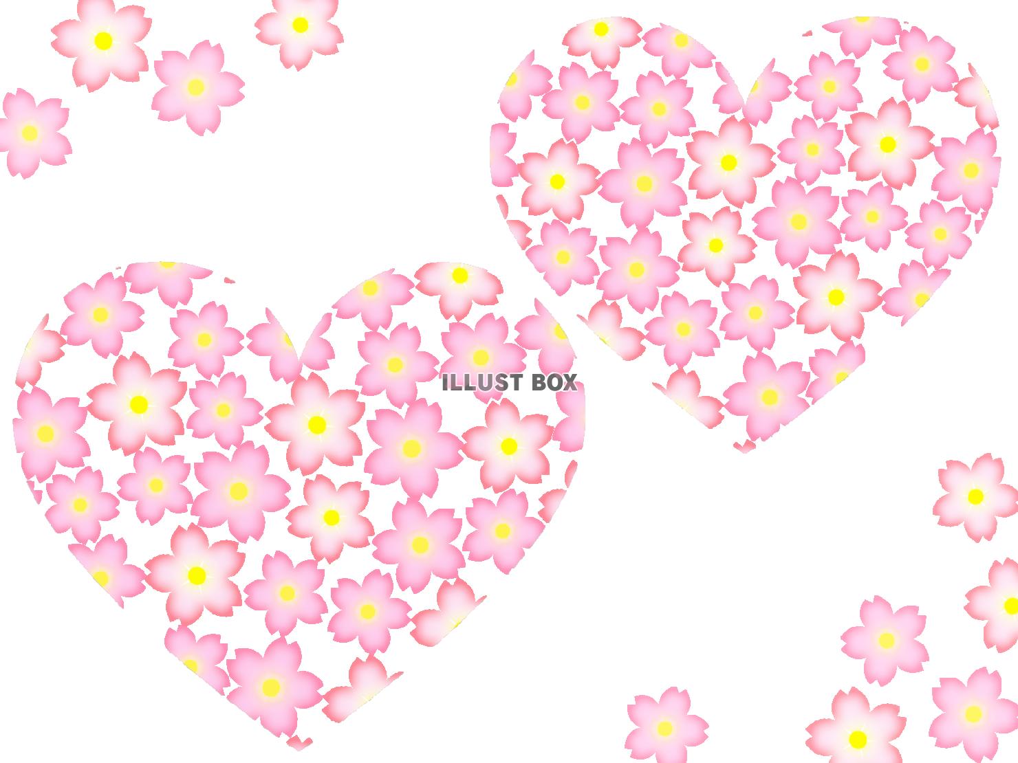 無料イラスト 桜の花柄とハートの壁紙シンプル背景素材イラスト透過png