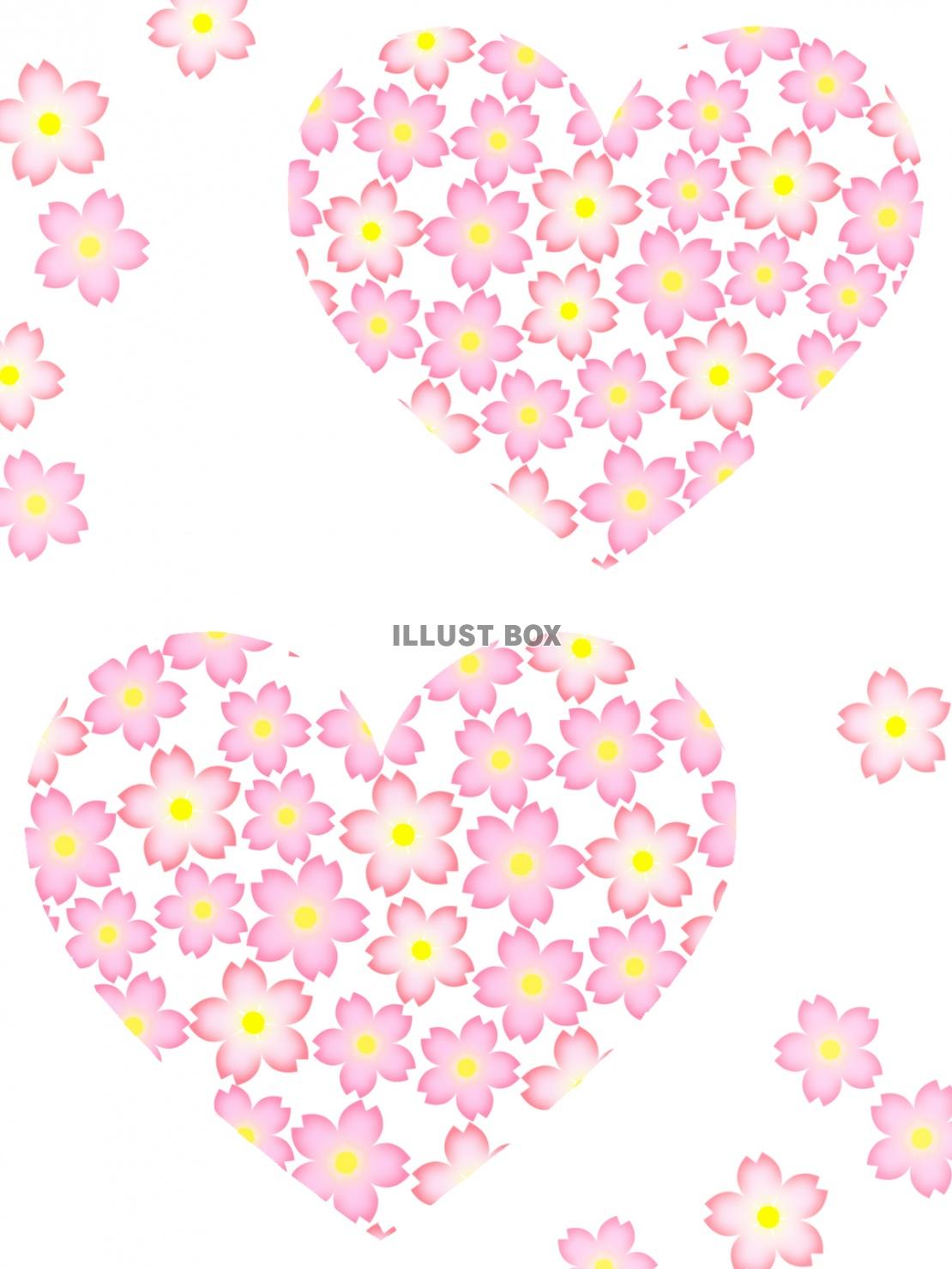 桜の花柄とハートの壁紙シンプル背景素材イラスト
