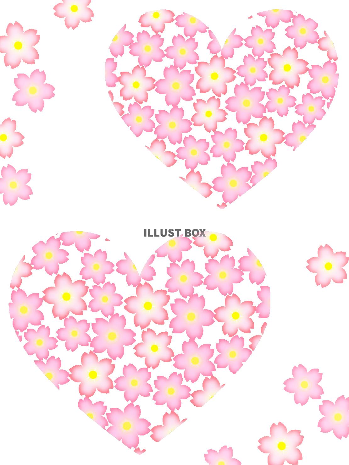 桜の花柄とハートの壁紙シンプル背景素材イラスト透過png