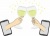 スマホ越しに白ワインで乾杯するイラスト