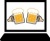 パソコンの中でビールで乾杯するイラスト