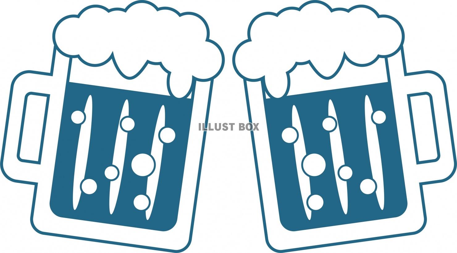 シンプルなビールで乾杯する青いイラスト