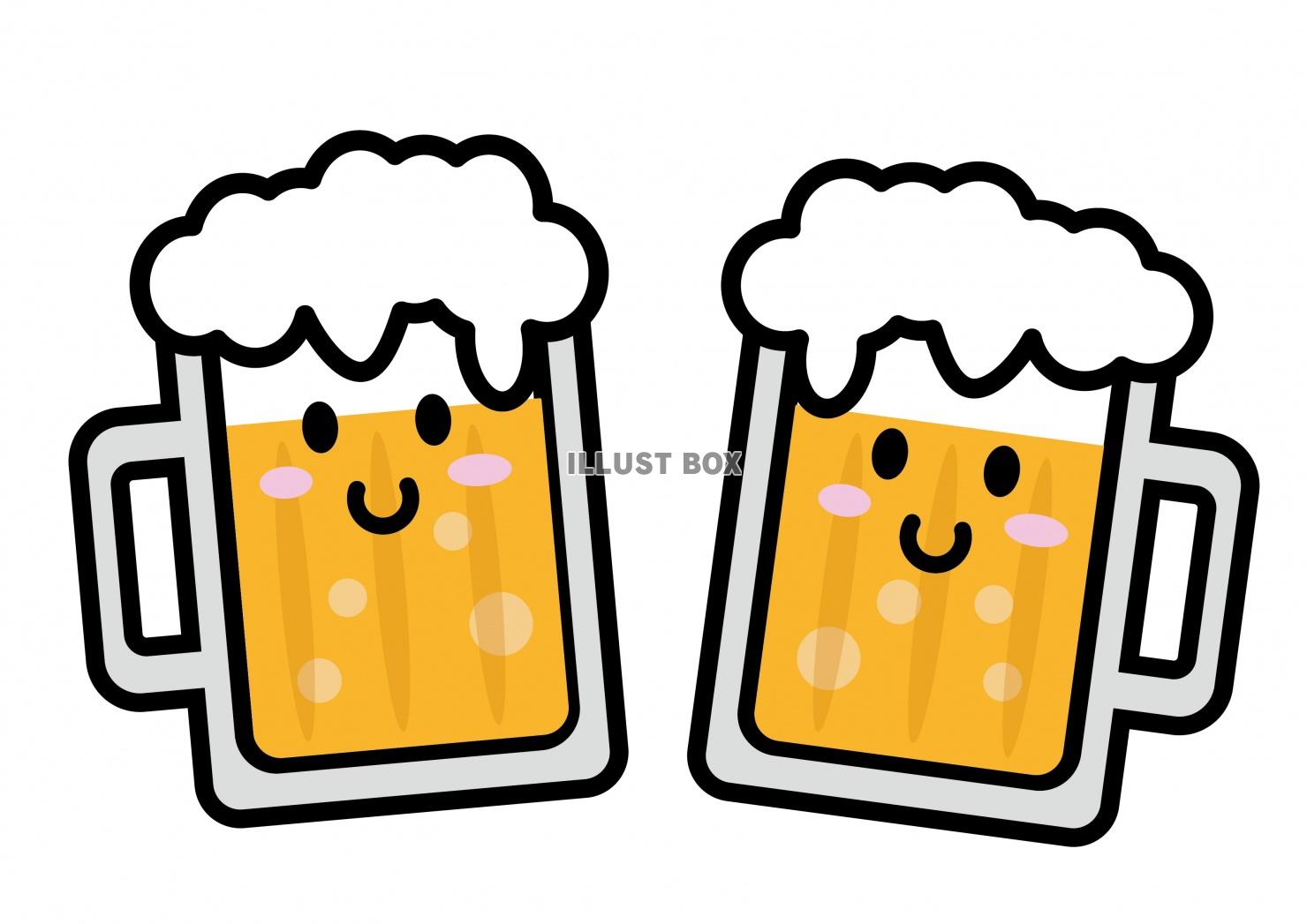 無料イラスト かわいい顔が描いてあるビールのイラスト