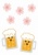 桜の下でかわいい顔が描いてあるビールのイラスト