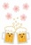 桜の下のかわいい顔が描いてあるビールのイラスト