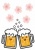 桜の下でかわいい顔が描いてあるビールのイラスト