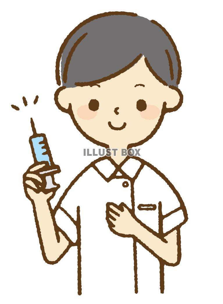 注射器を持つ看護師男性