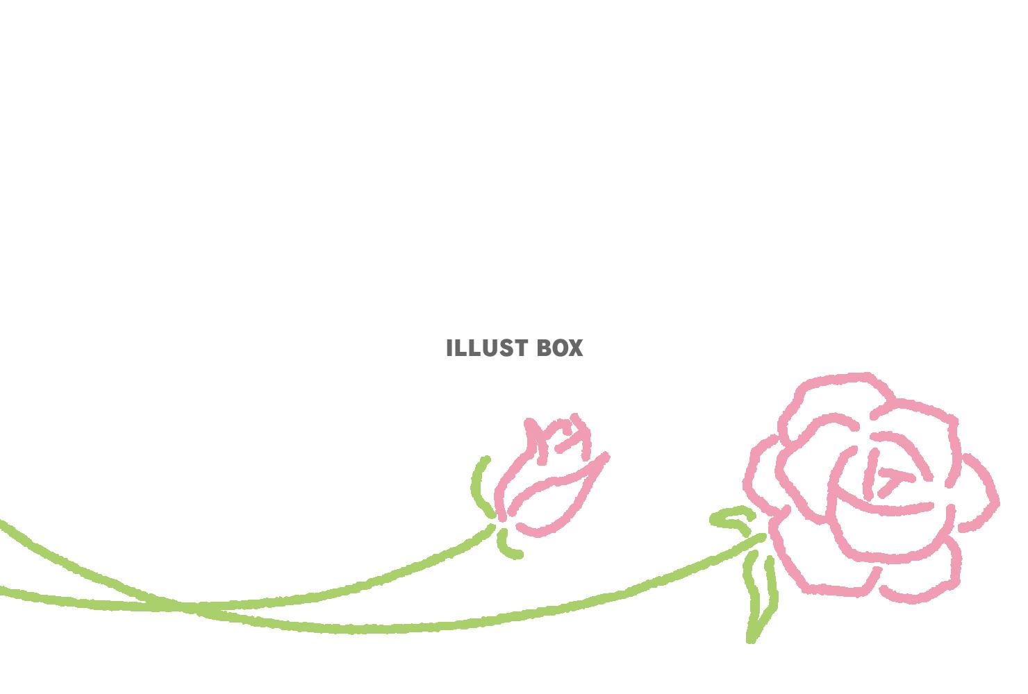 無料イラスト カラー線画 ピンクのバラのポストカード