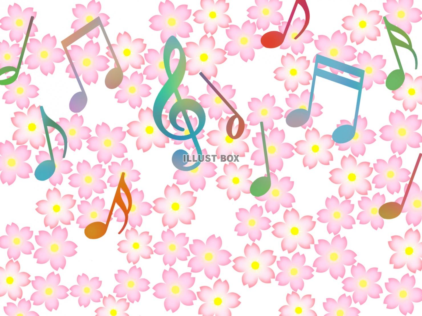 音符と桜の花模様の壁紙シンプル背景素材イラスト