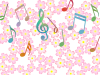 音符と桜の花模様の壁紙シンプル背景素材イラスト透過png