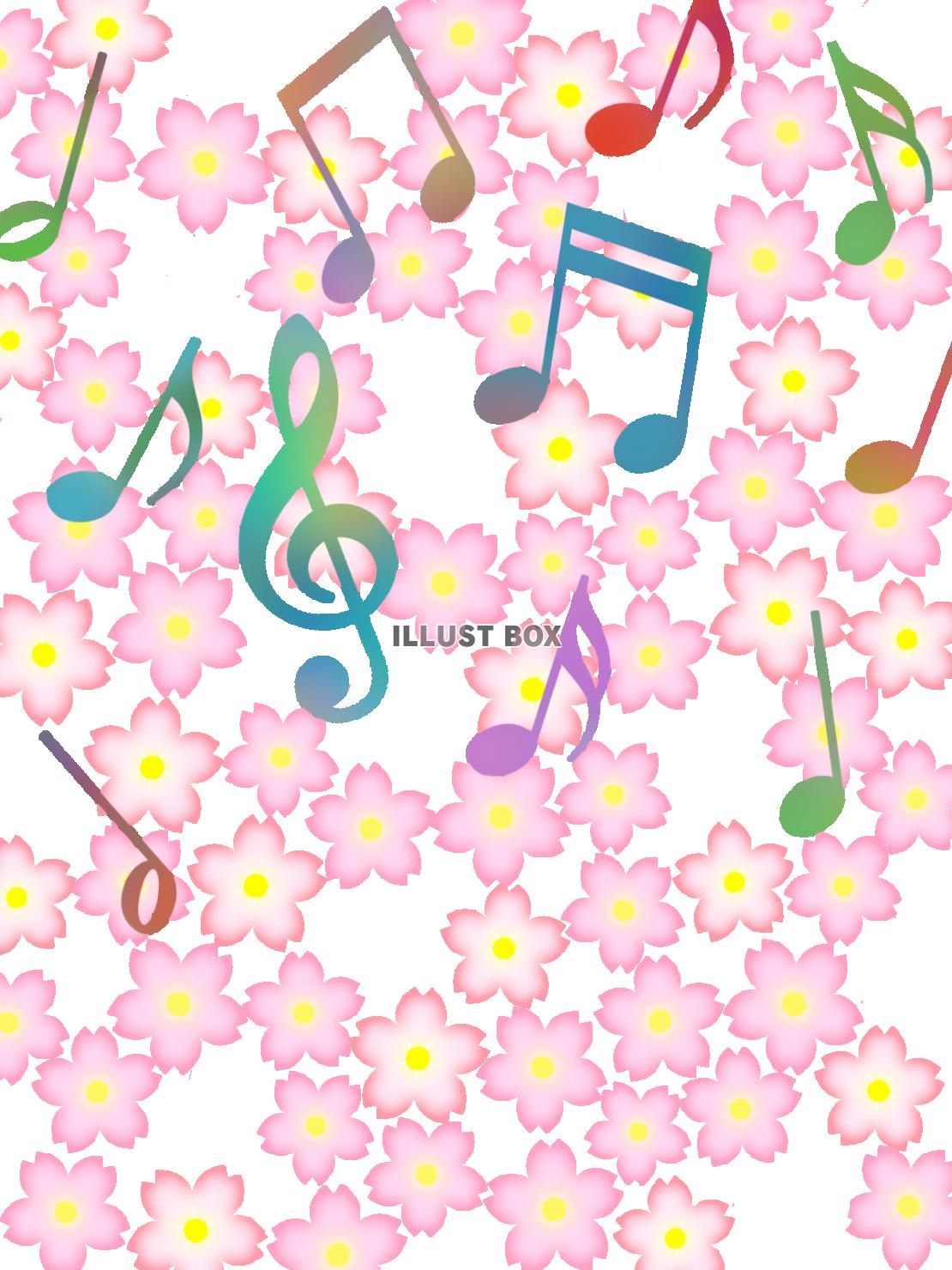 無料イラスト 音符と桜の花模様の壁紙シンプル背景素材イラスト透過png