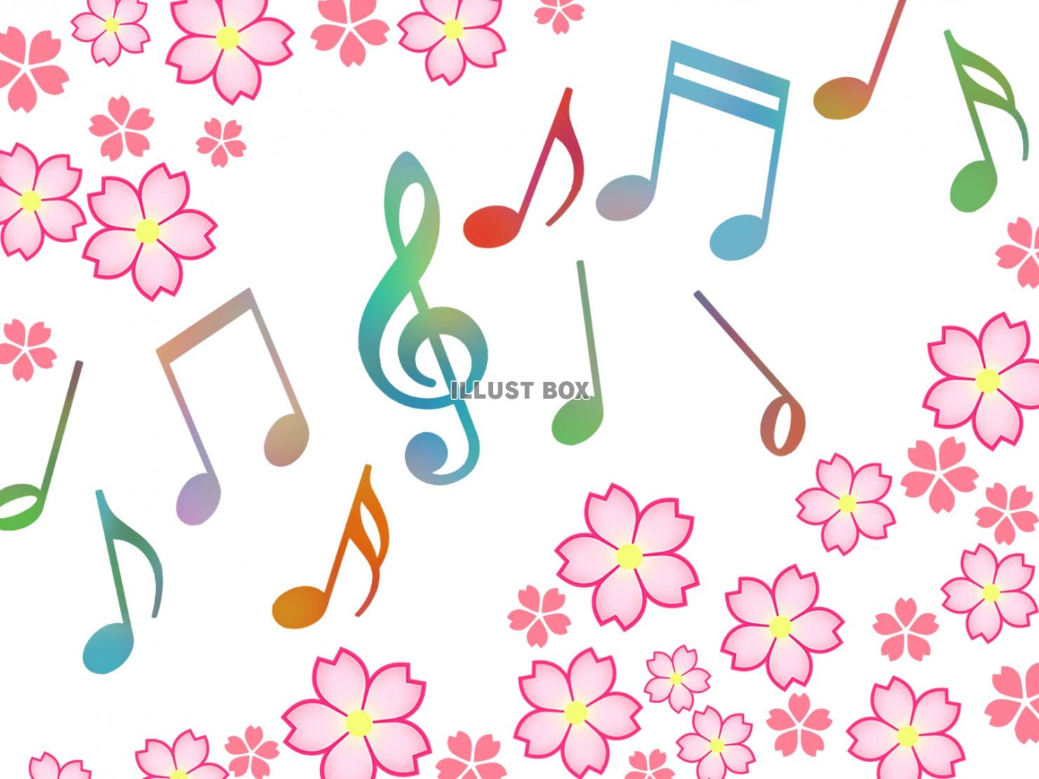音符と桜の花模様の壁紙シンプル背景素材イラスト