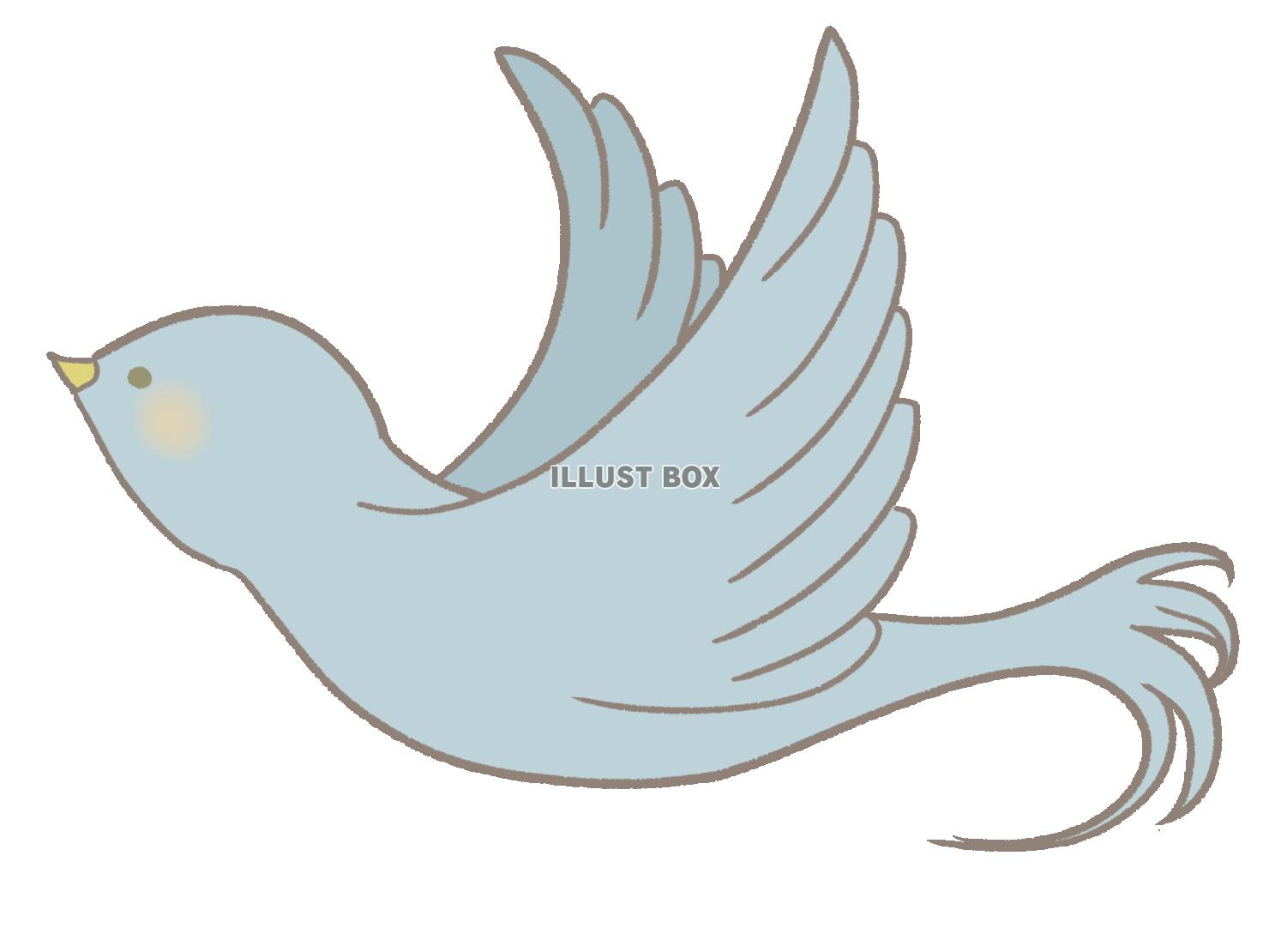 無料イラスト 飛ぶ青い鳥のイラスト 横向き 線あり