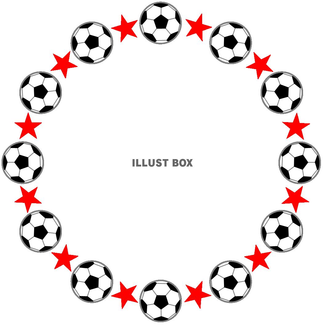 サッカーボールと星の丸形（円形）フレーム赤