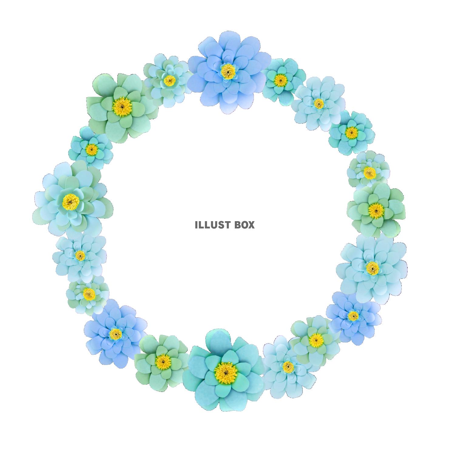 無料イラスト ペーパークラフト 青い花の丸フレーム
