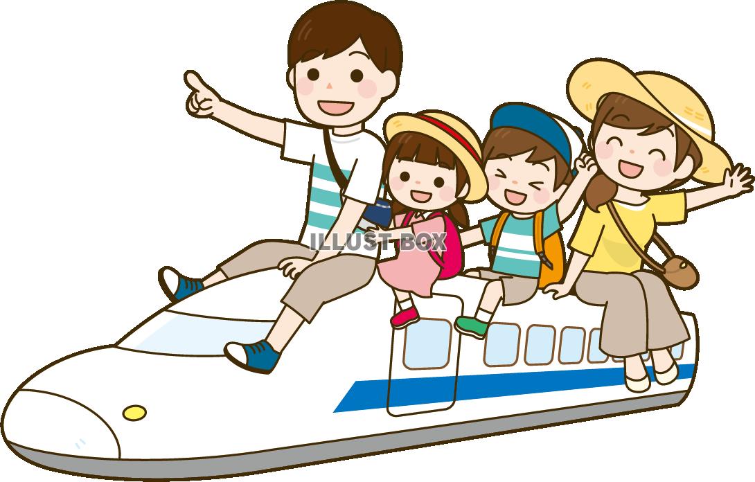 無料イラスト 新幹線で家族旅行 夏