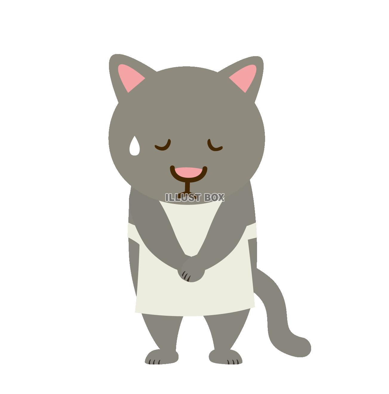 無料イラスト 謝るグレーのネコのイラスト