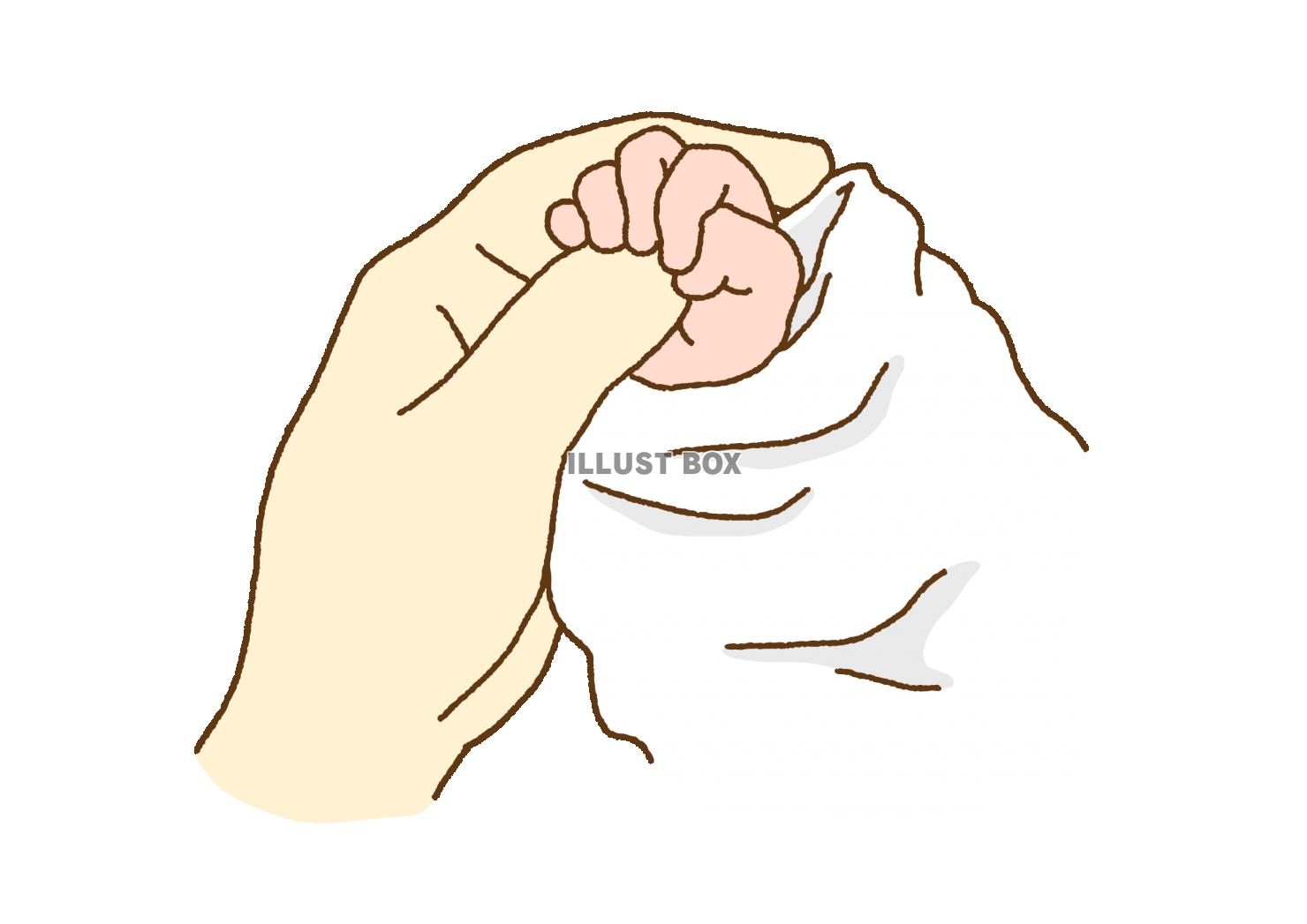 お母さんの指を握る　赤ちゃんの手