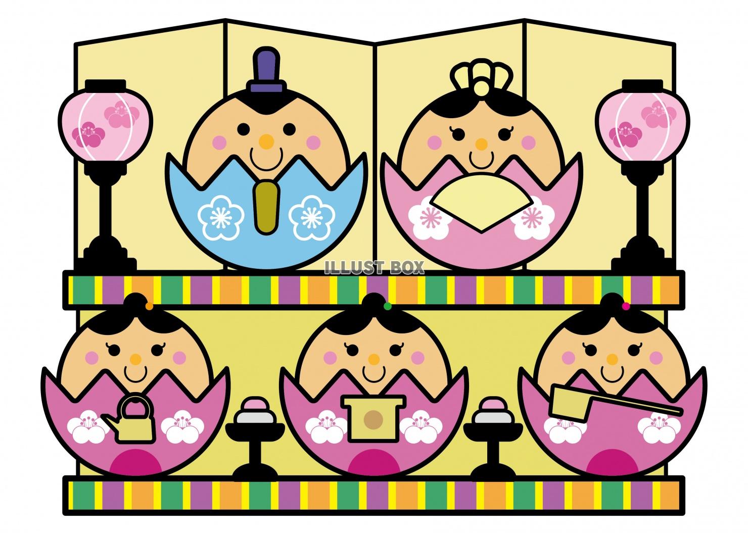かわいらしい丸いひな人形のイラスト
