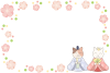 ねこのお雛様と桃の花のフレーム　雛祭りイラスト　透過PNG