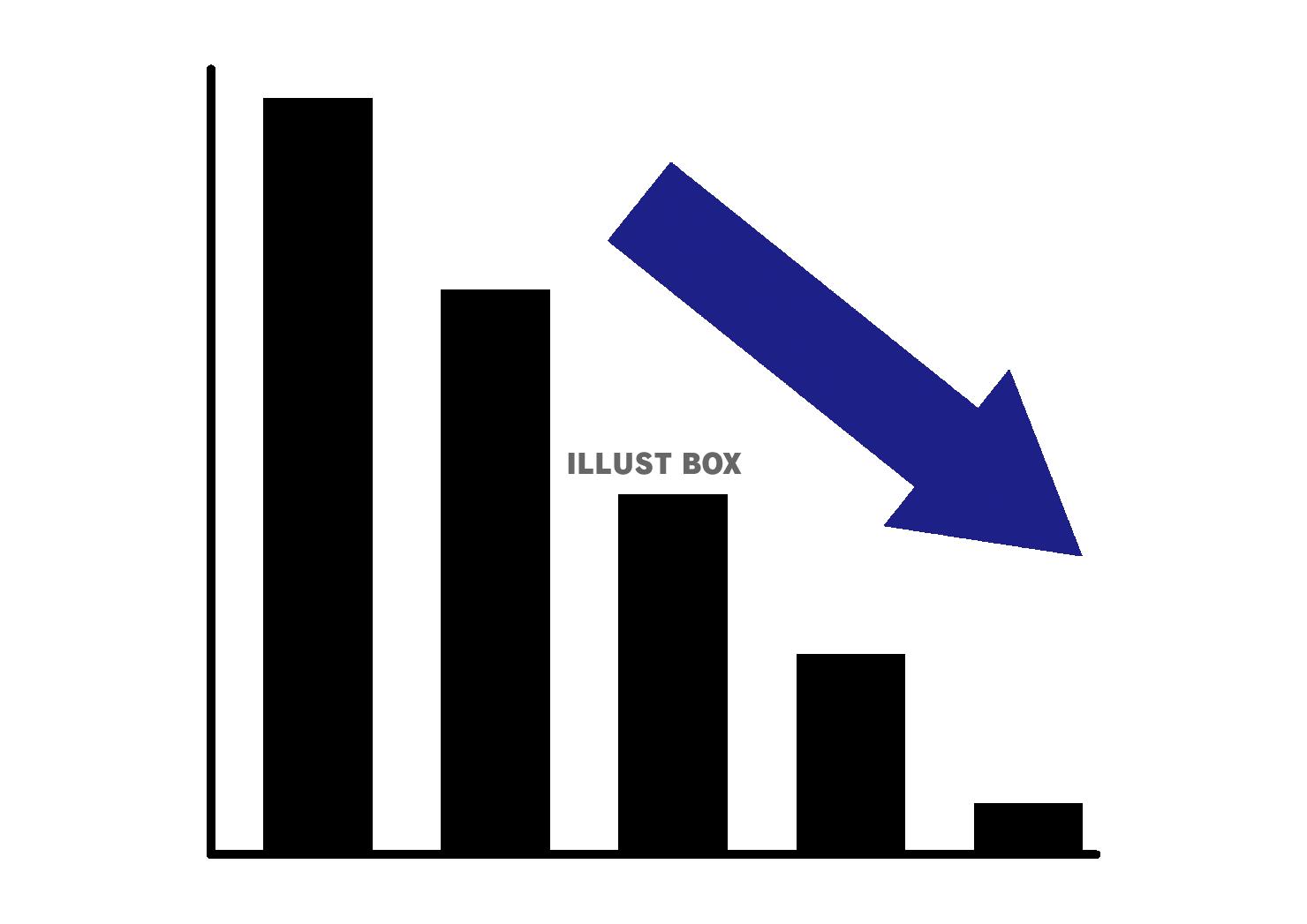 無料イラスト 4 イラスト 棒グラフ 下降 矢印 白黒