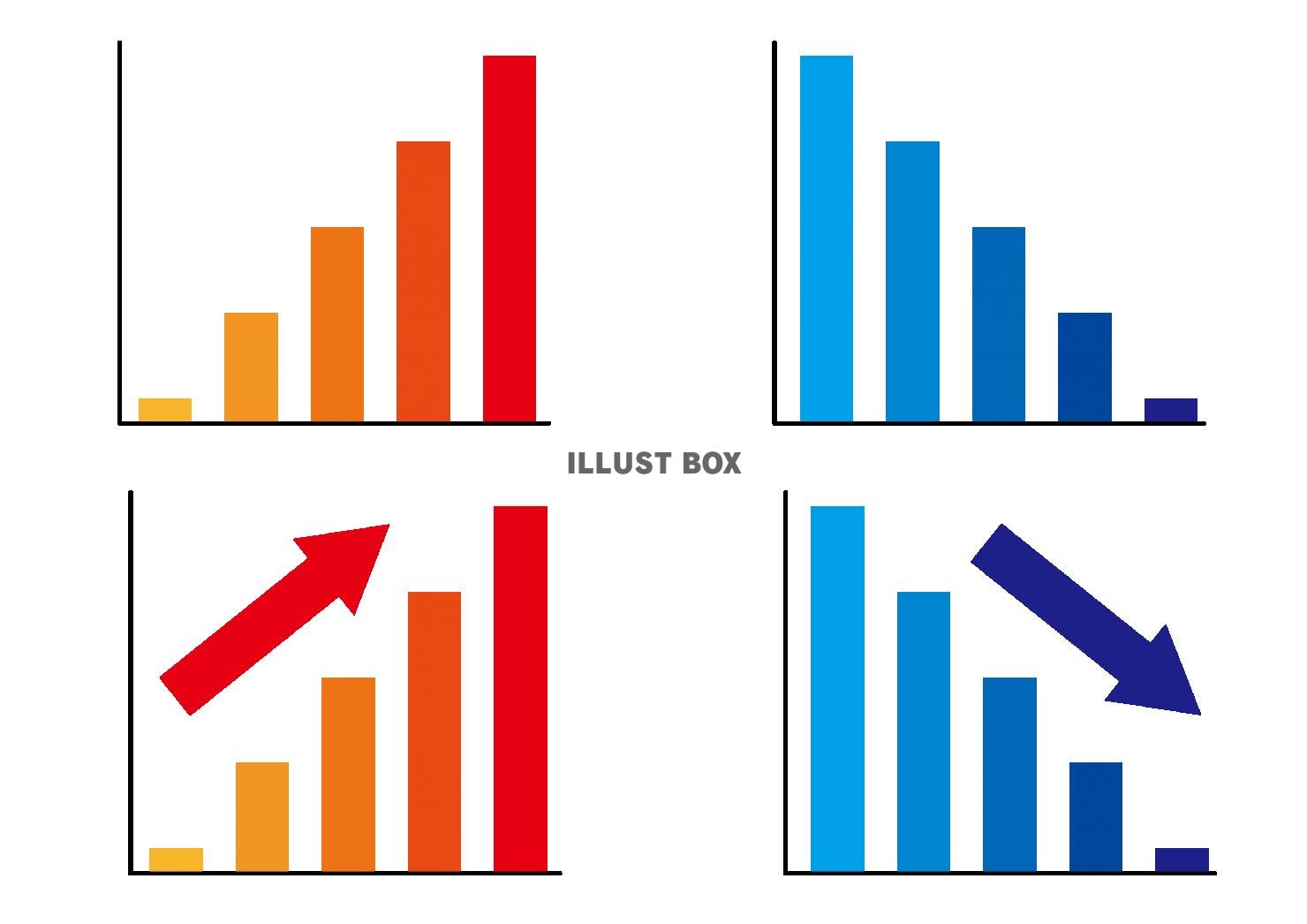 無料イラスト 10 イラスト 棒グラフ 上昇 下降 矢印 赤青グラデ ４種