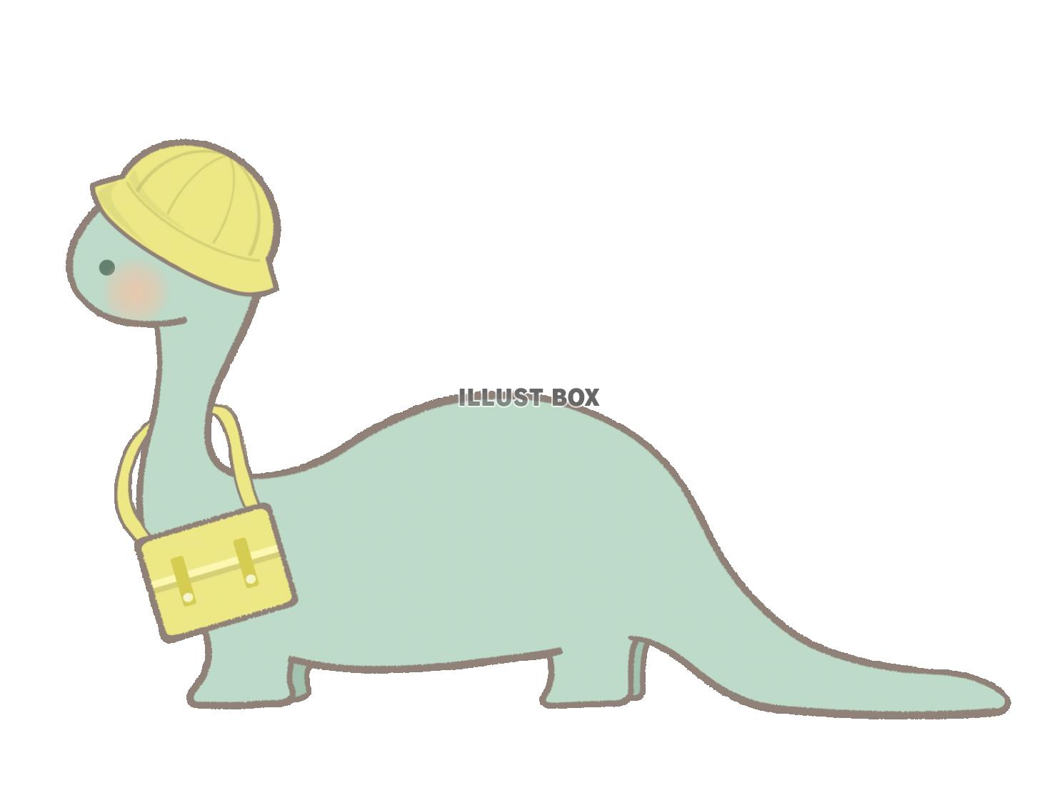 幼稚園　黄色い帽子をかぶる恐竜のイラスト　線あり