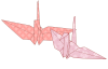 2羽の折鶴(ピンク色)　桜に七宝繋ぎ　和風イラスト　透過PNG