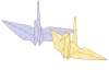 2羽の折鶴(藤色・黄色)　桜に麻の葉模様　和風イラスト　透過PNG