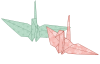 2羽の折鶴(ピンク・緑色)　桜に麻の葉模様　和風イラスト　透過PNG