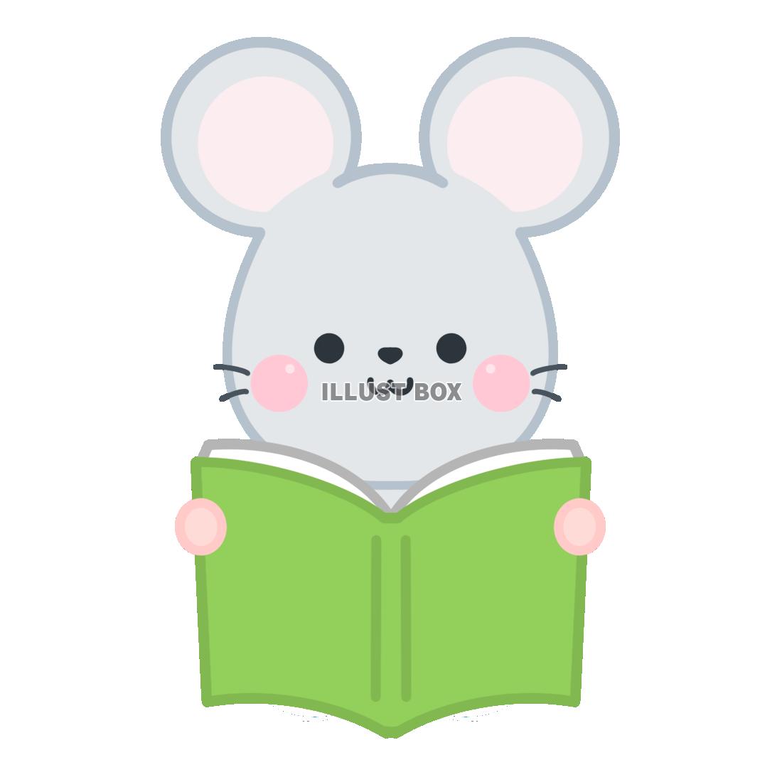 無料イラスト 本を読むネズミ