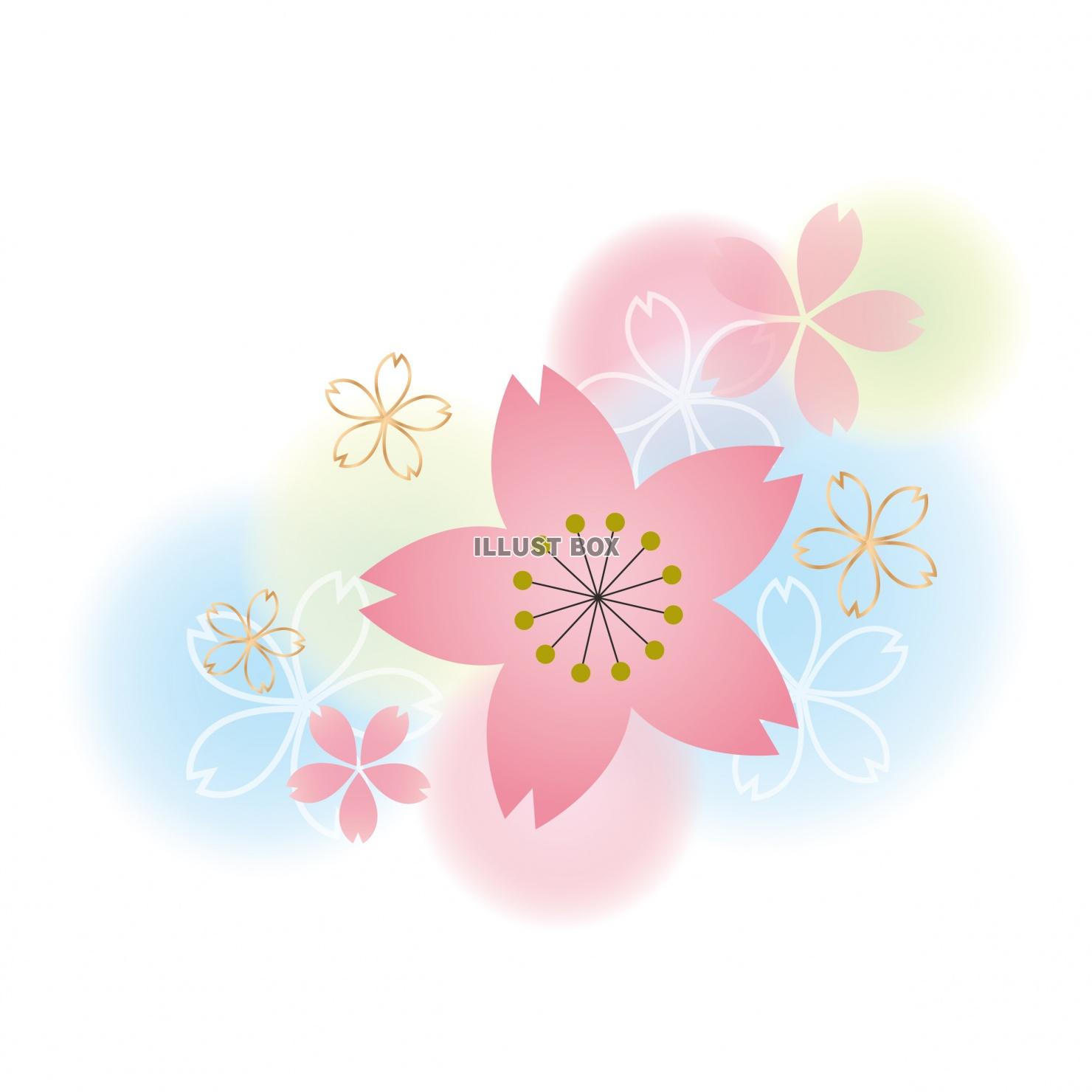 無料イラスト 桜のちょっとカラフルなパステルカラー背景のあるワンポイントイ