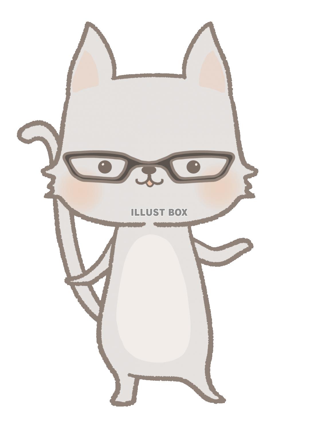 無料イラスト 眼鏡をかけた笑顔の猫イラスト 線あり