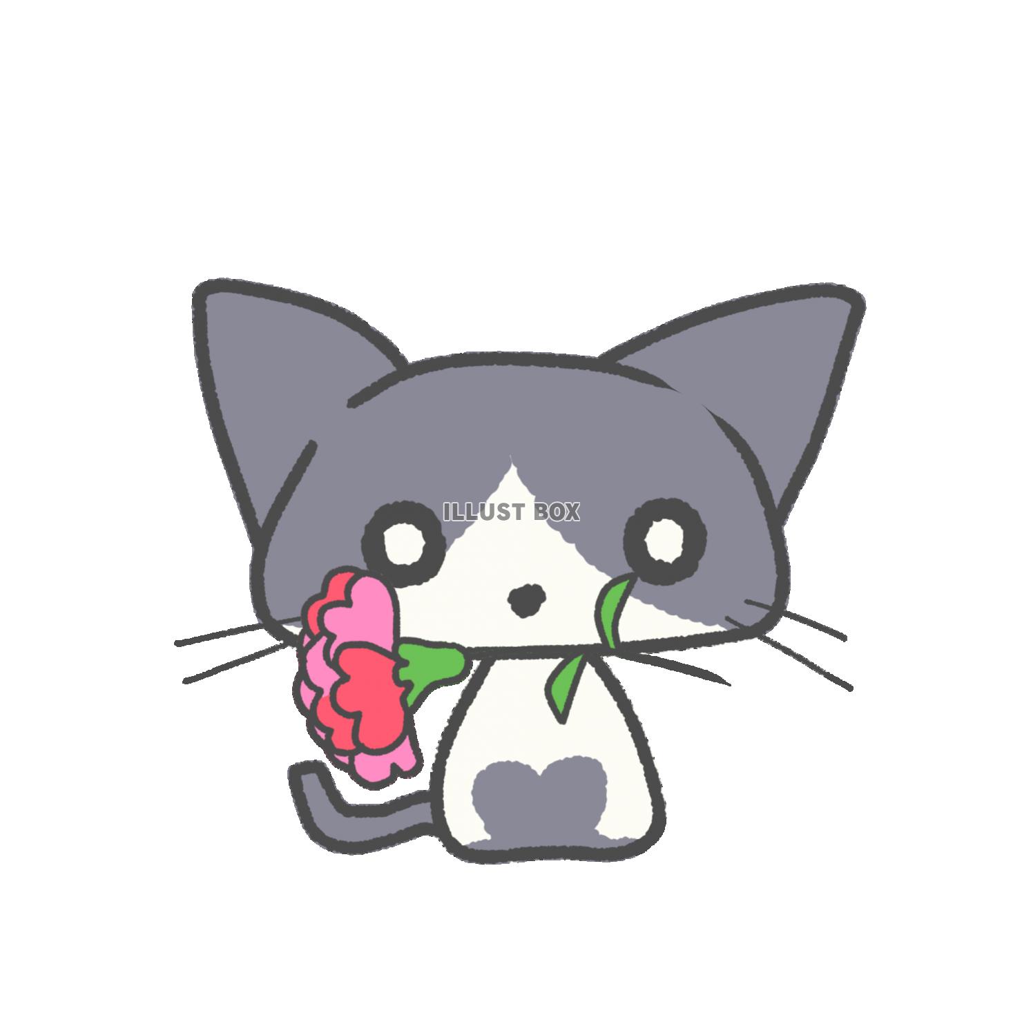 母の日に！可愛い猫の絵本風の様なシンプルイラスト（透過PNG...