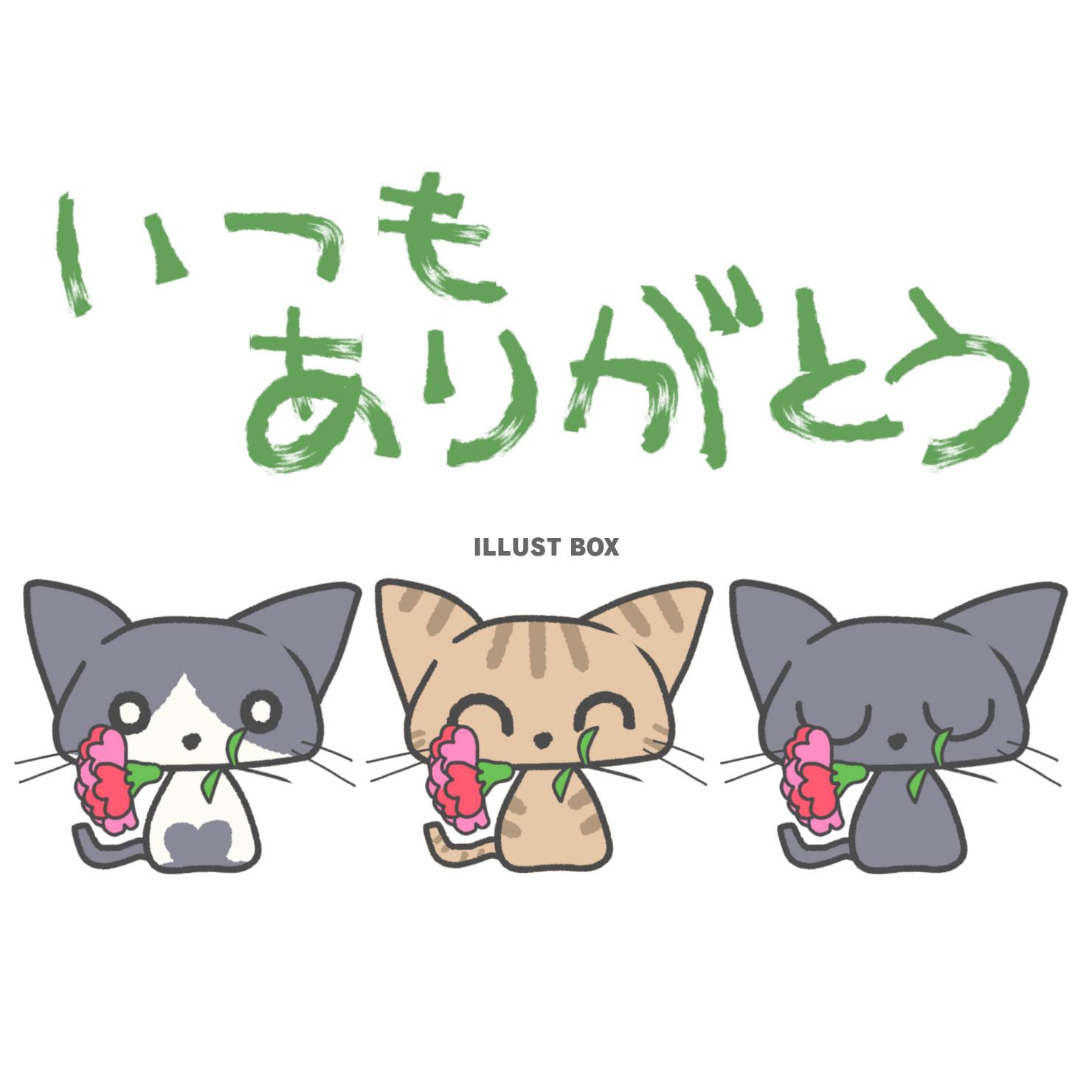 母の日に！可愛い猫の絵本風の様なシンプルイラスト（透過PNG...