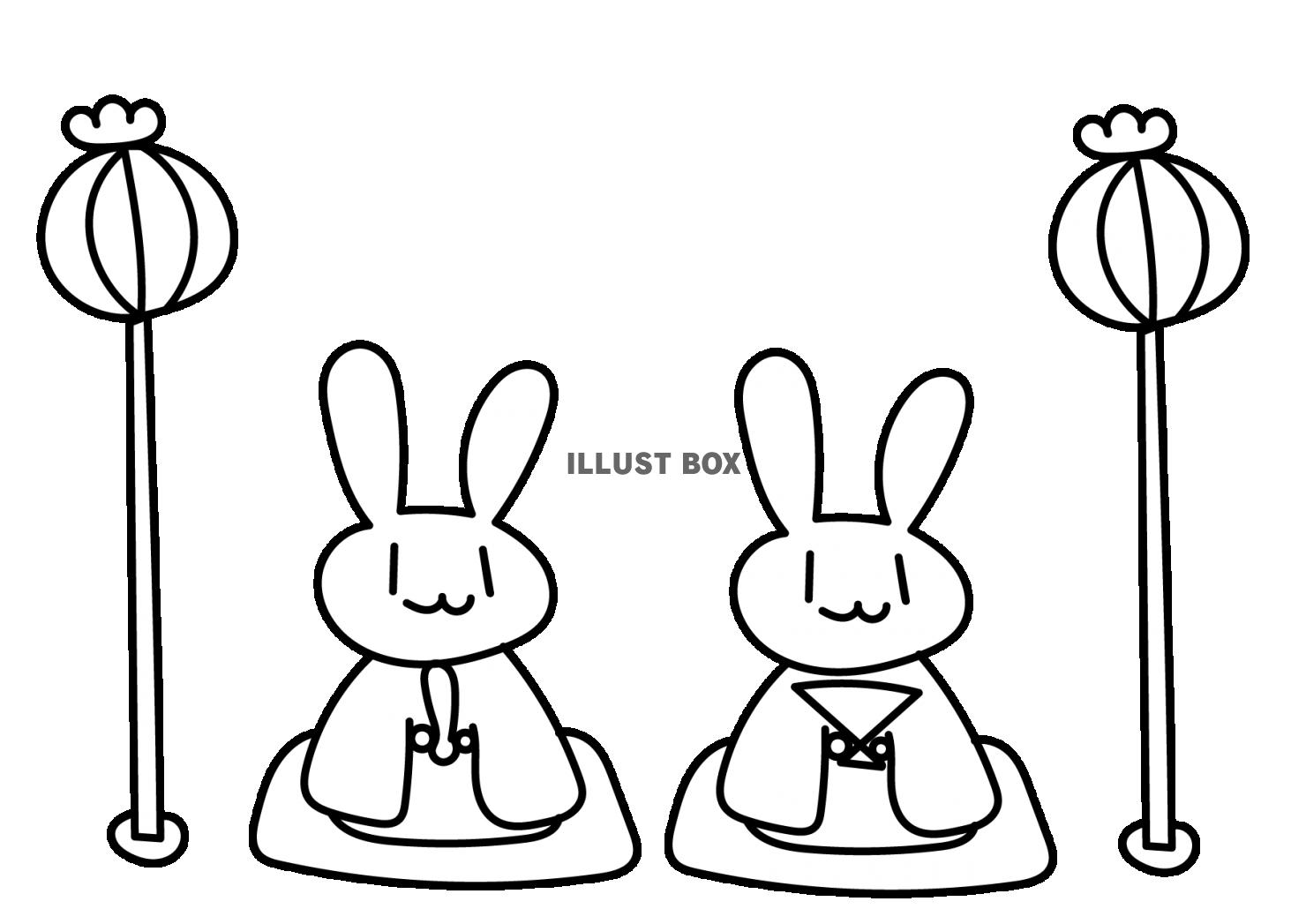 無料イラスト 5 枠 ひな祭り ウサギ 手描き 白黒 横