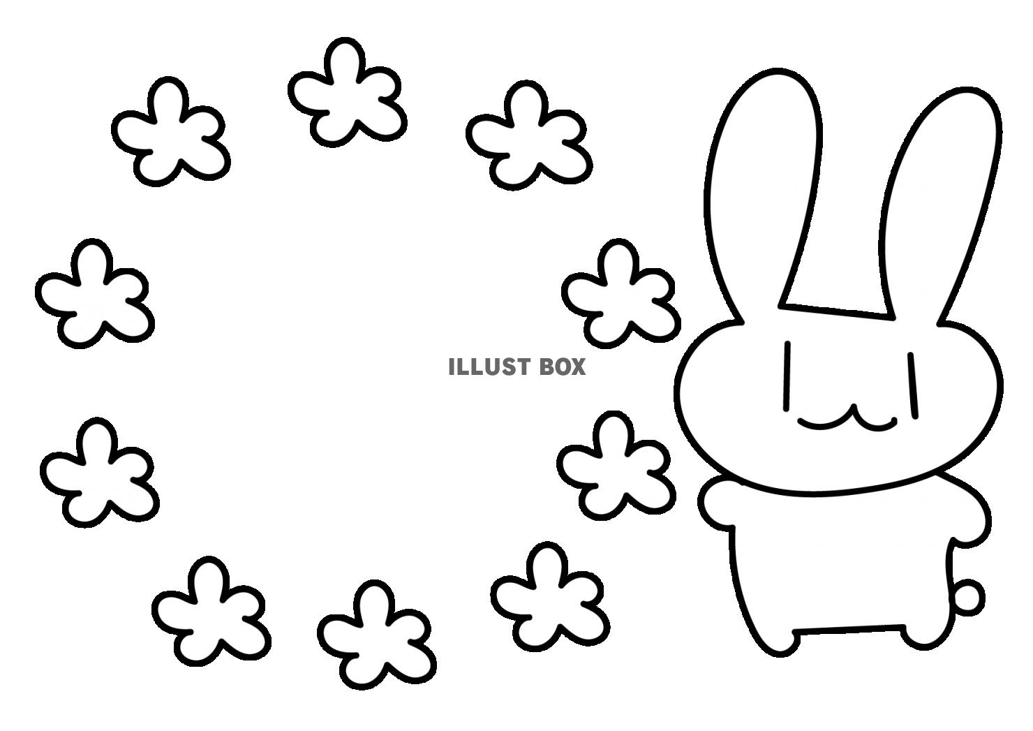 無料イラスト 9 枠 入園祝い ウサギ 手描き 白黒 横