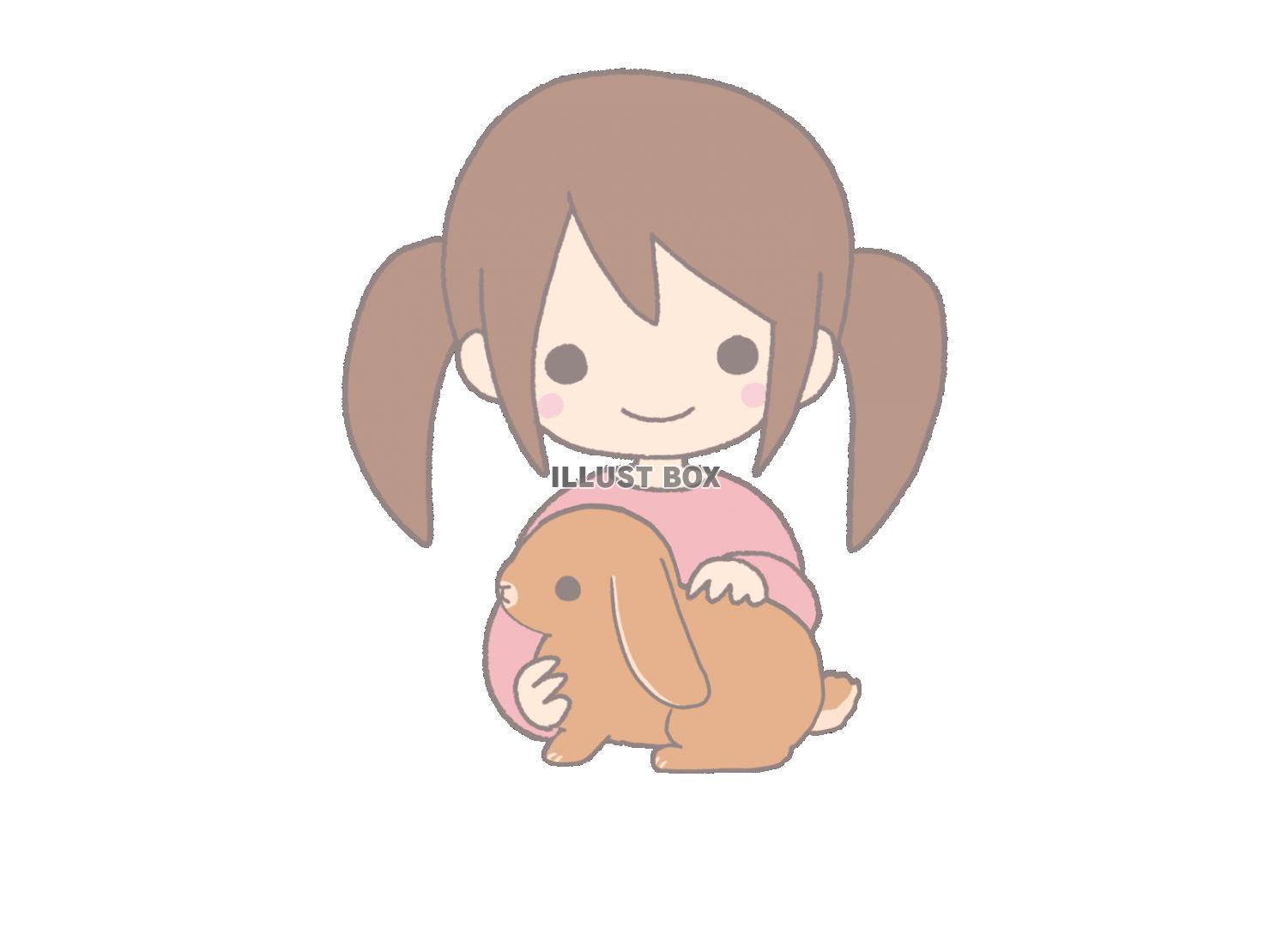 うさぎをなでる女の子