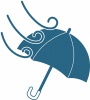 シンプルな風にあおられる青い傘のイラスト
