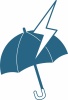シンプルな雷に打たれる青い傘のイラスト