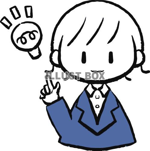 何かを閃いて提案するスーツ姿の女性のイラスト