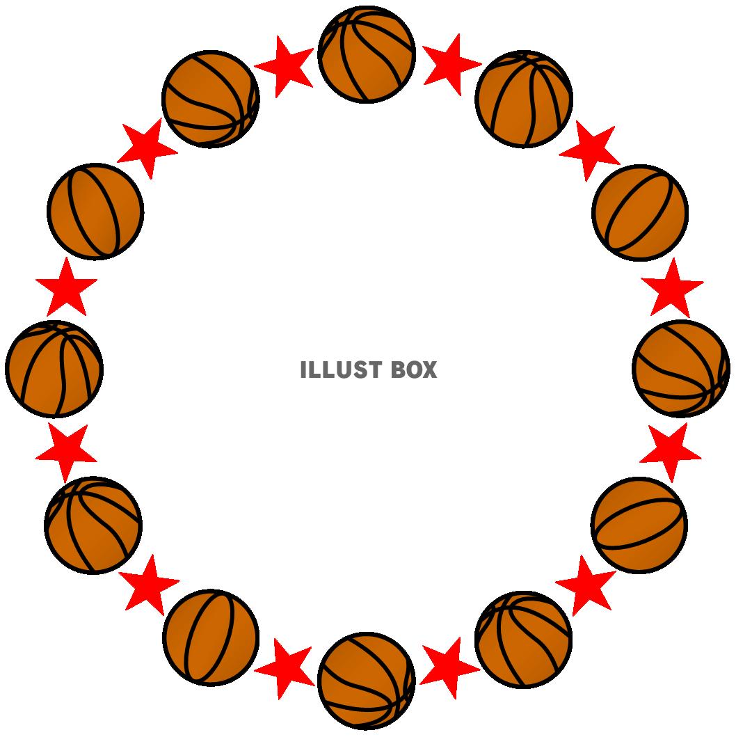 バスケットボールと星の丸形（円形）フレーム赤