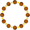 バスケットボールと星の丸形（円形）フレーム黄色