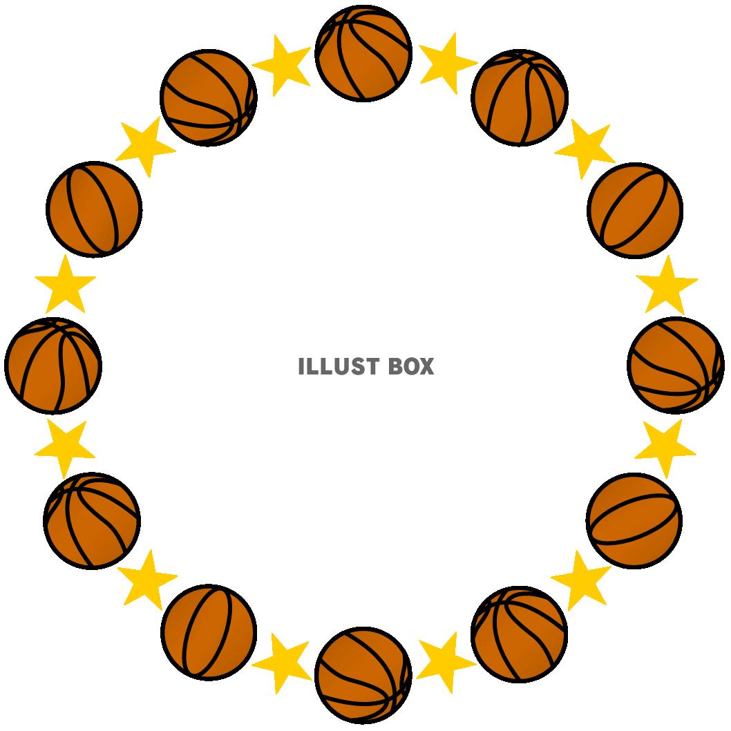 バスケットボールと星の丸形（円形）フレーム黄色