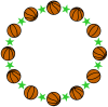 バスケットボールと星の丸形（円形）フレーム緑