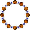 バスケットボールと星の丸形（円形）フレーム青