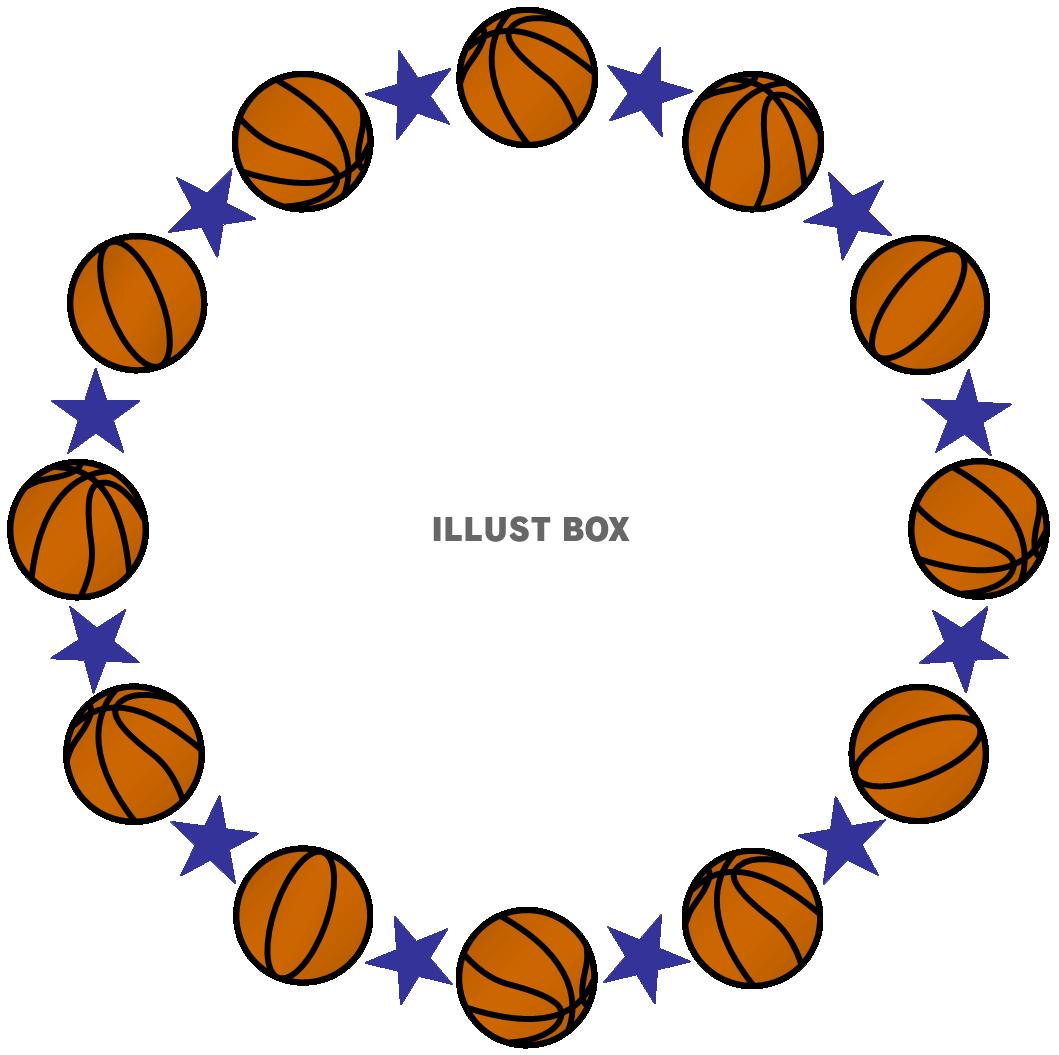 バスケットボールと星の丸形（円形）フレーム青